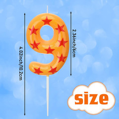 Number 9 Anime Theme Dragon Birthday Candle Yellow and Red Stars Print Candle Nu