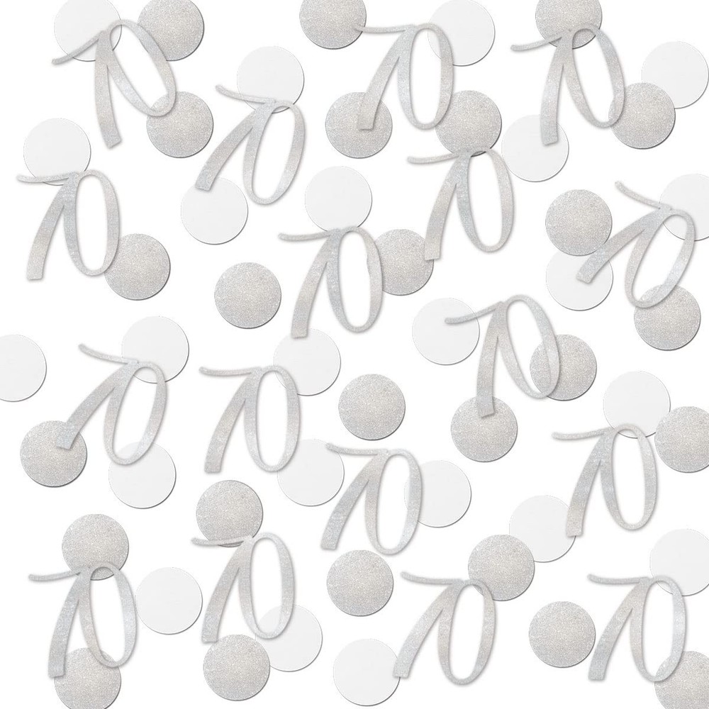200 PCS Silver Glitter 70 Confetti 70th Birthday Anniversary Decor Pot