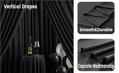 10 ft x 8 ft Wrinkle Black Backdrop Curtain for Parties, Polyester Black Photo