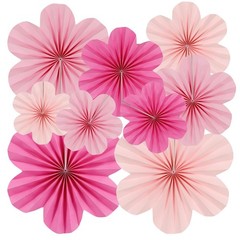 Pink Paper Flowers Fans Spring Summer Party Floral Wall Backdrop Decor 9 PCS