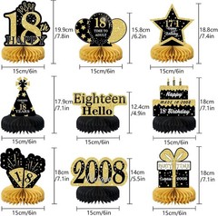 Chic 9-Pcs Honeycomb Centerpieces in Black Gold for Boys and Girls 18th Birthday