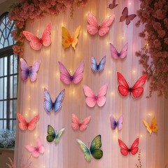 18 Pcs 3D Large Butterfly Wall Decor – Pastel Hanging Decorations for Parties, W