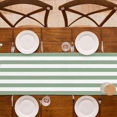 and White Cabana Striped Table Runner Baby Shower Birthday 13″ x 72″ Sage Green