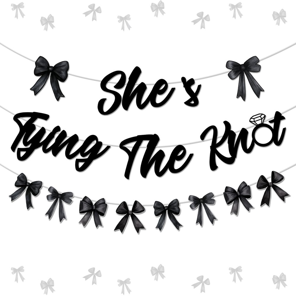 Black Bow Bridal Shower Decorations She’s Tying The Knot Banner Bow Tie Garla…