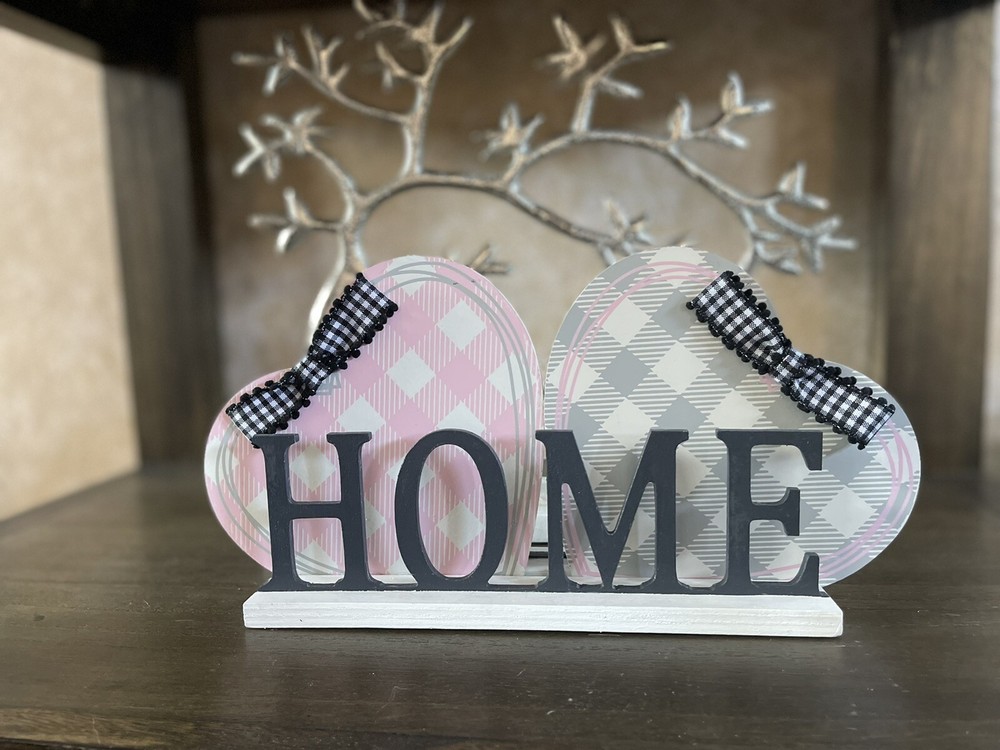 Love & Home Table Décor – Buffalo Check Reversible Hearts – Hand Crafted