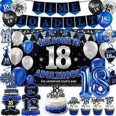 18th Birthday Decorations for Boys Girls, 41PCS Blue Black Birthday Party Sup…