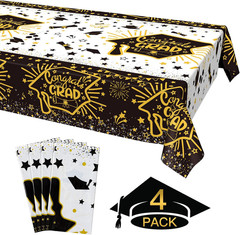 4 Pack Graduation Party Supplies 2026 Plastic Graduation Tablecloth, 54″X108″ Wa