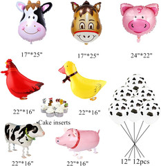 43pcs Farm Animal Decoration – Cow, Chicken, Duck, Pig Walking Balloons for Baby