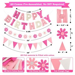 Felt Birthday Decorations, NO DIY, Pre-Strung 3D Felt Happy Birthday Banner w…