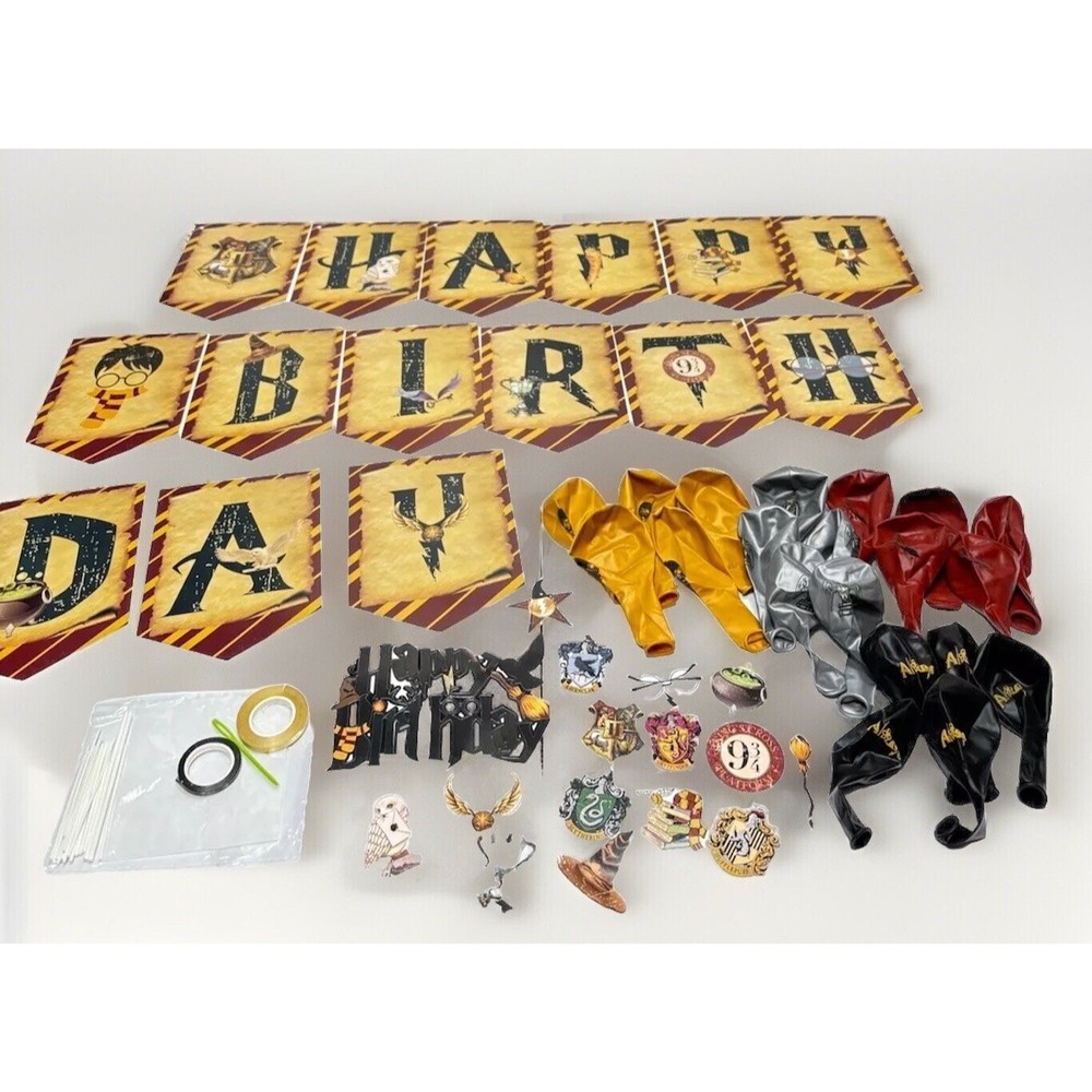 Harry Potter Themed Happy Birthday Banner Balloons Cupcake Picks & Cake Topper S