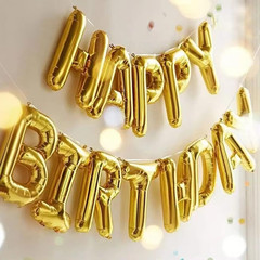 Gold Happy Birthday Banner Balloon Aluminum Foil 16 Inch Letter,10 Inch Five Poi