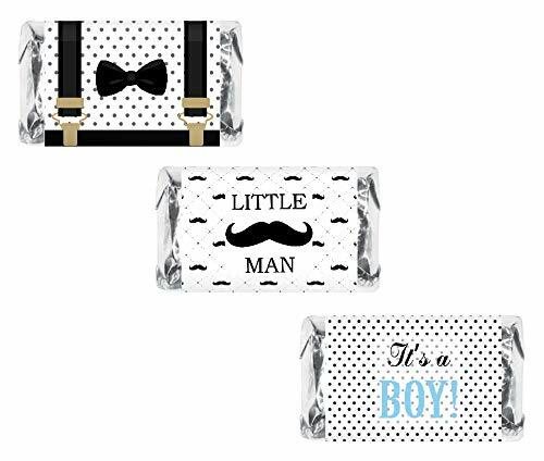 60 Little Man Mini Candy Bar Wrapper, Its a Boy Baby Shower Miniatures Candy Bar