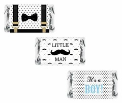 60 Little Man Mini Candy Bar Wrapper, Its a Boy Baby Shower Miniatures Candy Bar