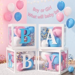 Baby Boxes with Letters for Baby Shower, 4pcs Transparent Baby Balloon Boxes …