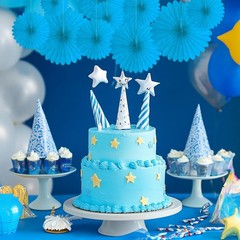 Sky Blue Hanging Paper Fan 20 Pcs Honeycomb for Weddings Birthdays Party