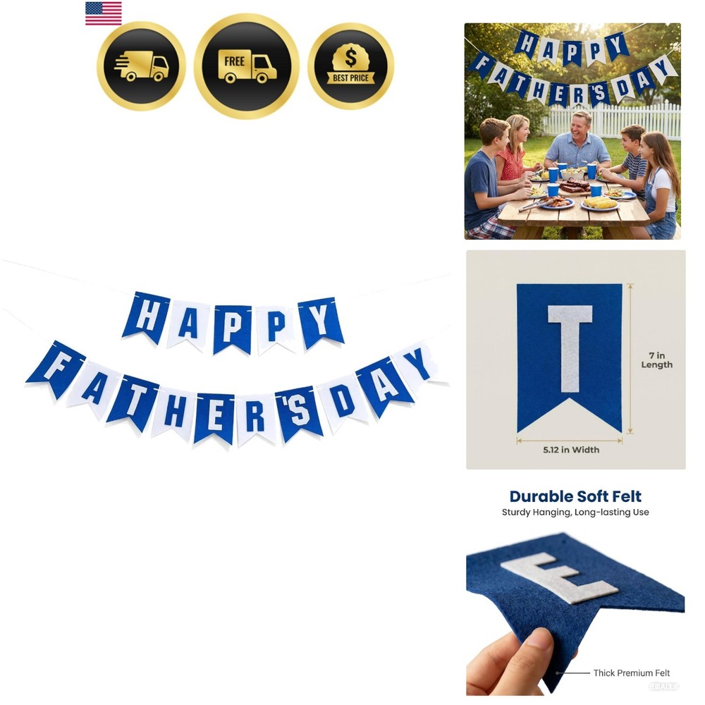 Blue Father’s Day Banner – Pre-assembled for Quick, Elegant Celebrations