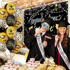 Graduation Balloons Set 50pcs 12 Inch Black Gold Includes Ribbons