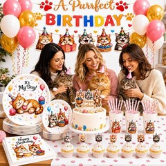 Cat Themed Birthday Decorations Set NEW