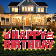 Large Happy Birthday Yard Sign with Stakes,Glow Blue Happy Birthday Decorations