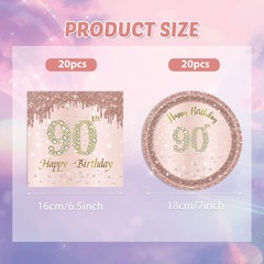 40PCS 90th Birthday Decorations for Women Rose Gold 90th Theme Birthday Party