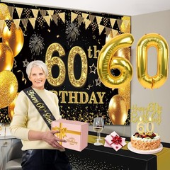 60th Birthday Decorations Men Women with 60th Birthday Banner, Black and Gold…