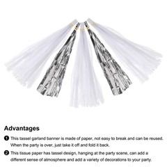 20Pcs Bright Silver White Tassel Garland Banner with Rope