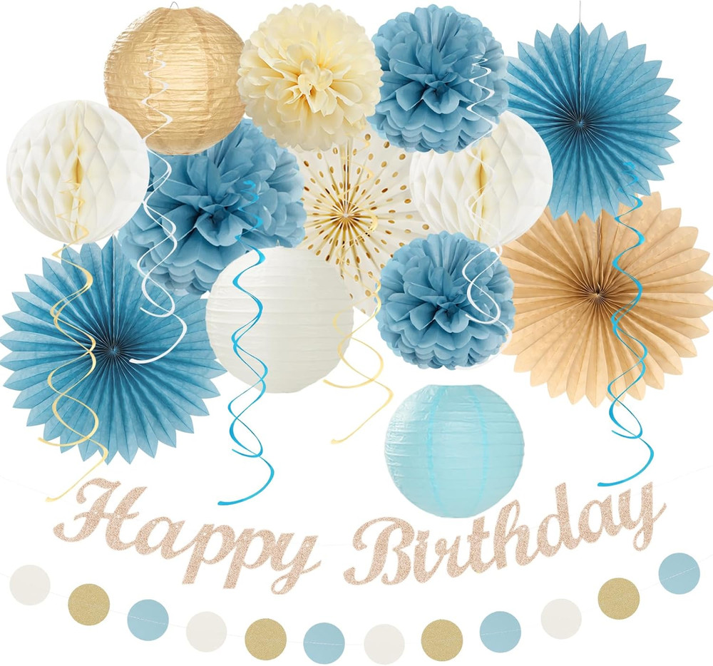 Light-Dusty Blue Beige-Champagne Women Birthday-Decorations – 21Pcs Boho Neutral