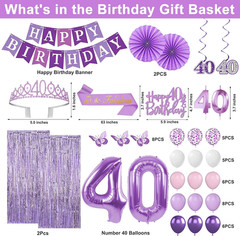 40Th Birthday Decorations for Women, 52Pcs Purple Happy 40Th Birthday Decoration
