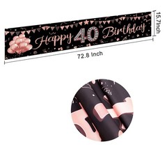 40th Birthday Banner Decorations for Women, Rose Gold Happy 40 Year Old Birth…
