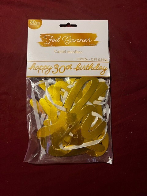 Happy 30th Birthday Foil Banner Gold – 12 feet
