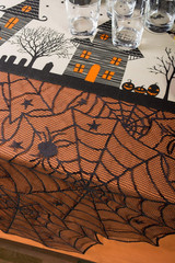 Halloween Party Tabletop Decor, Reusable & Machine Washable Cotton Fabric, Table