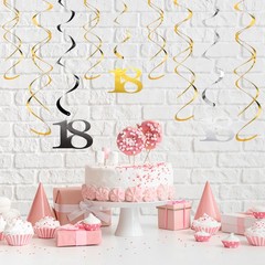 12pcs Mixed Color Hanging Swirls Decorations, Sparkle Swirls for 18th Birthday