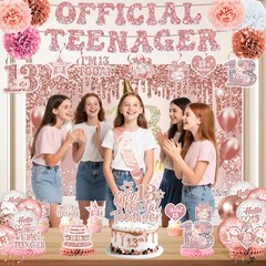 13th Birthday Decorations for Girls – 58pcs Backdrop, Balloons, Centerpieces