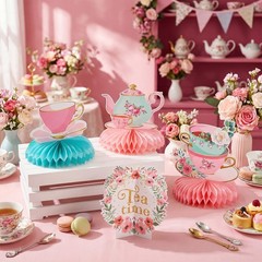 12 Pcs Tea Party Decorations Floral Teapot Honeycomb Centerpieces Tea Party Tabl