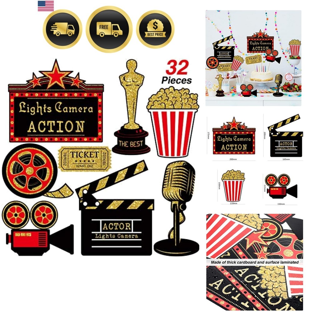 Movie Party Decorations Red Carpet Cutouts Cards Table Toppers 32pcs