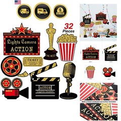 Movie Party Decorations Red Carpet Cutouts Cards Table Toppers 32pcs