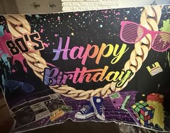 80s Theme Birthday Party Decorations Set w/ Backdrop Banner & Props Multicolor