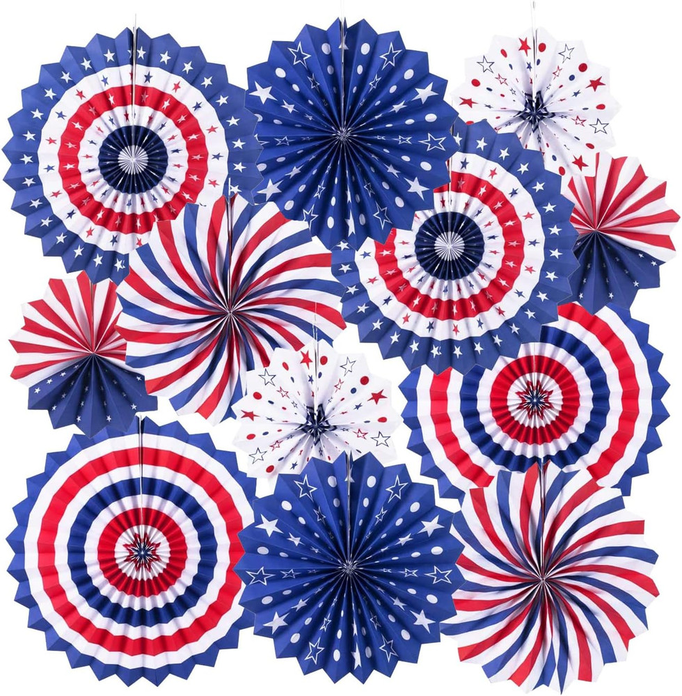 4Th of July Patriotic Decorations Red White Blue Hanging Paper Fans