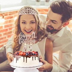 Elegant 41st Birthday Decorations Set: Sash, Crown, Candles in Rose Gold