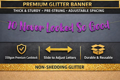 Pre-Strung 70 Never Looked so Good Purple Glitter Banner – 70Th Birthday Decorat