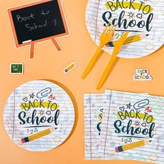 75-Piece Back to School Tableware Set – Homework Prints & Disposable Dinnerware