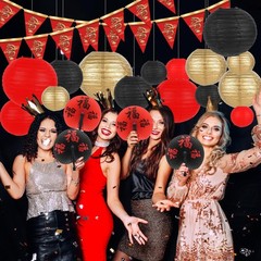 party greeting 28 Pcs Hibachi Party Decorations Asian Red, black, gold