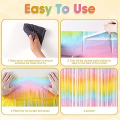 2 Pack Pastel Rainbow Foil Fringe Backdrop Curtains Tinsel Streamers for Party