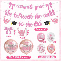Pre-Strung Glitter Graduation Banners Pink 2026 Graduation Decorations Class