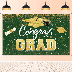 Graduation Party Decorations – Green Gold Congrats Grad Class of 2026 Backdrop