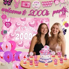 Y2K Party Decorations Early 2000s – 40 Pcs Pink Retro Themed Multicolor