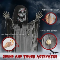 74″Life Size Halloween Skeleton Witch w/ Light Up Eyes,Scary Animated Prop Decor