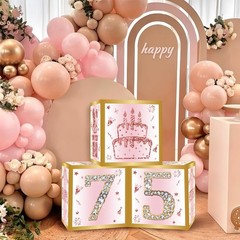 75th Birthday Decorations Boxes for Women – 3PCS Pink Rose Gold Happy 75th Bi…