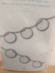 Lot (3) Mini Paper Fan Banners W/Twine Peach/Orange Green/Teal