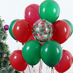 Red and Dark Green Balloons – 50pcs 12inch Christmas Balloons with Ribbons fo…